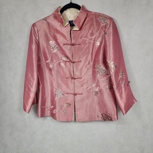 Vintage Tang Fei Pink Sequin Embroidered Floral Blazer